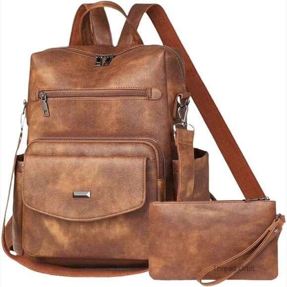 Leather Backpack Purse Convertible Shoulder Bag Work Handbag with Wristlet main image 4